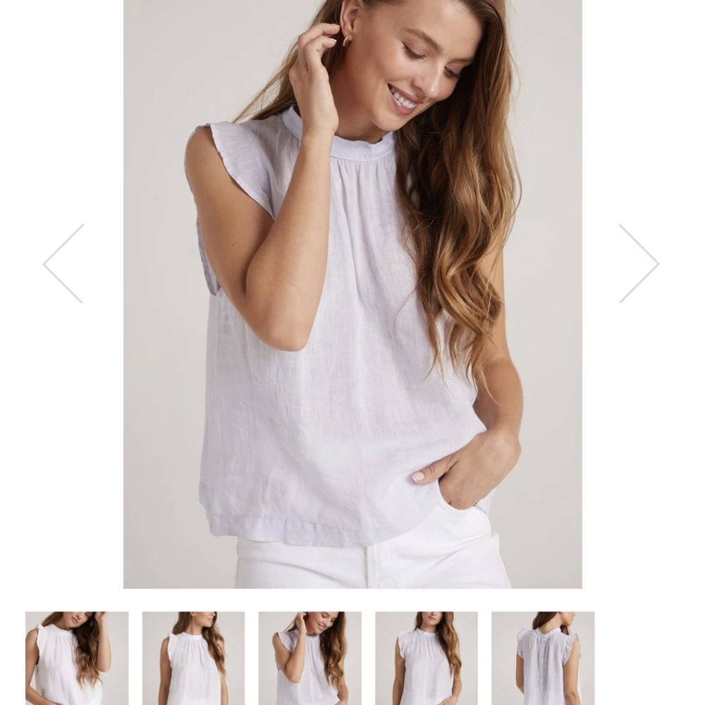 Bella Dahl Mock Neck Ruffle Top in Iris Linen, L